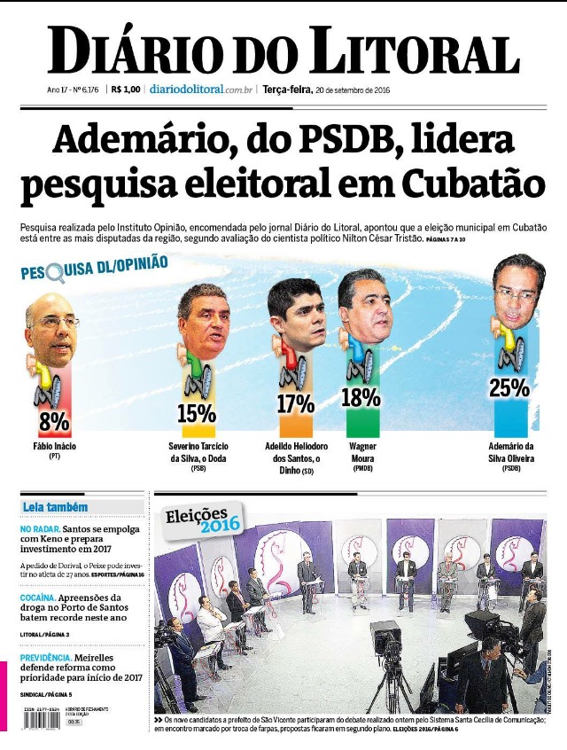 Resultado na capa do Diário do Litoral (20/9)